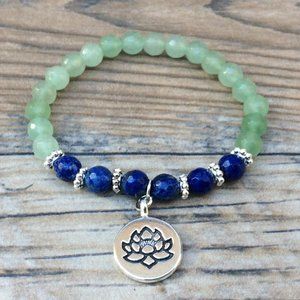 Aventurine bracelet with Lotus charm, Lapis, healing bracelet